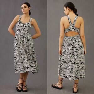 Anthropologie Black and White Floral Midi Dress